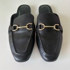 Black Leather Slip-On Horsebit Mules - a new day - Size 8
